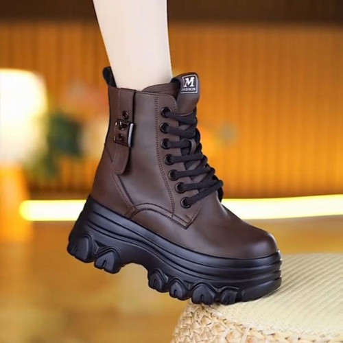 品牌真皮英倫風馬丁靴女冬季加絨保暖棉靴小個子厚底內增高短靴女