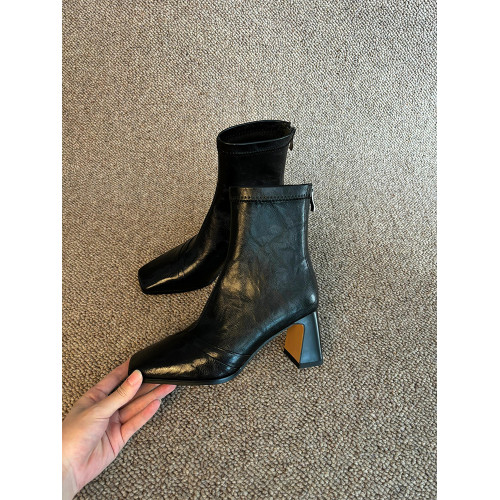 牛皮版~法式方頭高跟氣質百搭瘦瘦靴女真皮英倫風後拉鍊彈力短靴 牛皮版~法式方頭高跟氣質百搭瘦瘦靴女真皮英倫風後拉鍊彈力短靴