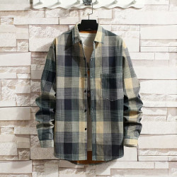 冬季長袖漸變格子襯衫男加絨保暖襯衣男韓版修身情侶潮流帥氣外套