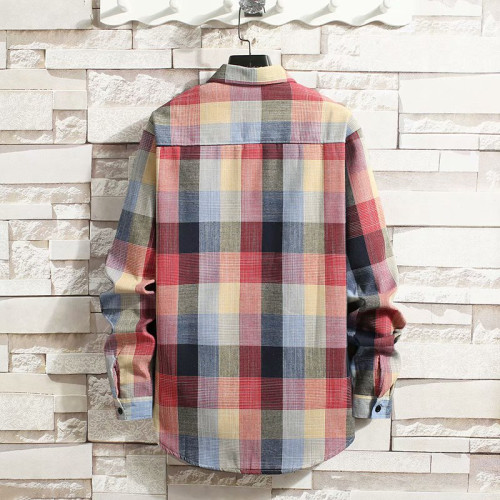 冬季長袖漸變格子襯衫男加絨保暖襯衣男韓版修身情侶潮流帥氣外套