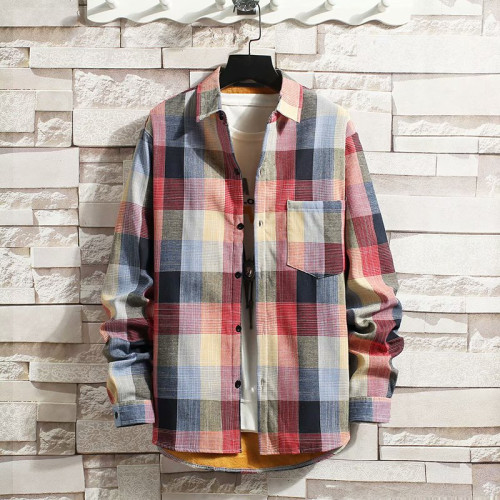 冬季長袖漸變格子襯衫男加絨保暖襯衣男韓版修身情侶潮流帥氣外套