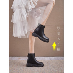 韓式瘦瘦靴內增高短靴女2024靴子厚底防水台小個子女鞋真皮馬丁靴