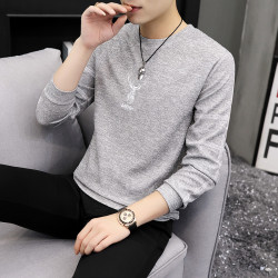 長袖T恤男秋裝上衣圓領針織衛衣潮男裝秋衣帥氣衣服青少年打底衫