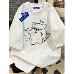 WASSUP國潮原創小狗印花短袖T恤男夏季新款重磅純棉情侶半袖上衣