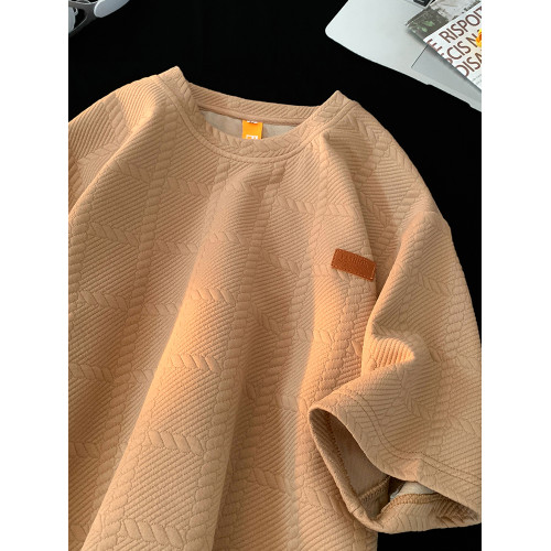 胖胖哥黑色螺紋短袖t恤男款夏季港風新款潮牌半截袖大碼寬鬆體恤