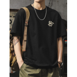 日系短袖男夏季重磅寬鬆大碼涼感冰絲t恤百搭圓領半袖印花體恤潮