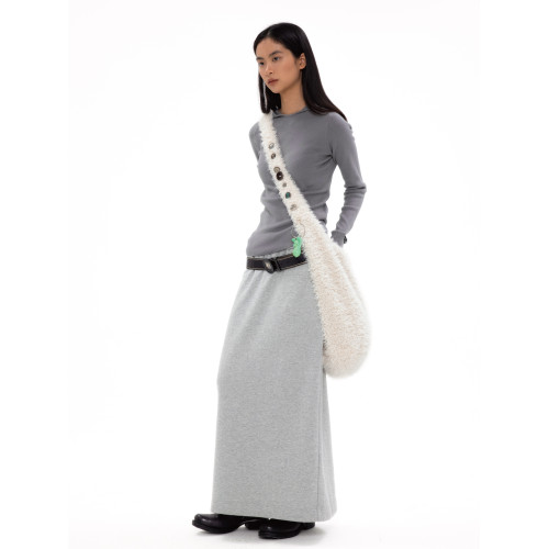 oinimi 米白色羊羔毛包 釘釦裝飾毛毛包 大容量通勤斜後後背包