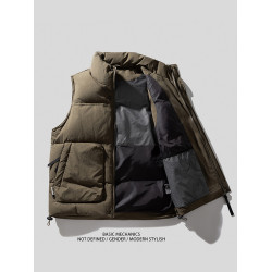 白鴨絨立領潮牌羽絨馬甲男冬季加厚保暖背心情侶馬夾機能工裝外套