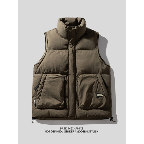 白鴨絨立領潮牌羽絨馬甲男冬季加厚保暖背心情侶馬夾機能工裝外套