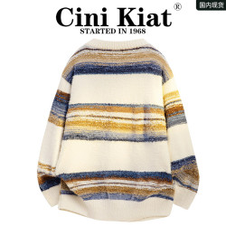 CiniKiat美式復古條紋針織開衫男春秋情侶寬鬆潮流休閒百搭毛衣衫
