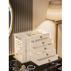 新款透明抽屜式絨布首飾收納盒耳環耳釘項鍊手飾品多層首飾收納箱