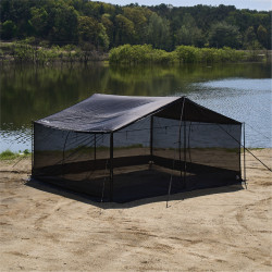 CAMVIL黑膠天幕戶外露營防曬防雨防蚊野營野餐可攜式六角天幕網紗