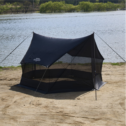 CAMVIL黑膠天幕戶外露營防曬防雨防蚊野營野餐可攜式六角天幕網紗 CAMVIL黑膠天幕戶外露營防曬防雨防蚊野營野餐可攜式六角天幕網紗