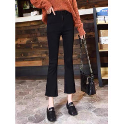 黑色微喇牛仔褲女2026春秋新款小個子女士八九分秋冬加絨喇叭褲子