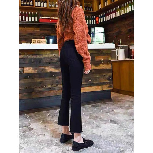 黑色微喇牛仔褲女2026春秋新款小個子女士八九分秋冬加絨喇叭褲子 黑色微喇牛仔褲女2026春秋新款小個子女士八九分秋冬加絨喇叭褲子