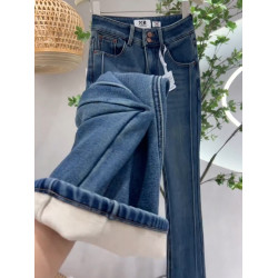 加絨加厚復古藍微喇牛仔褲女秋冬2025年新款小個子高腰顯瘦喇叭褲