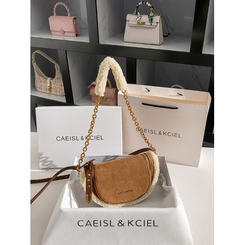 CAEISL&KCIEL女包小衆設計毛絨手提馬鞍包2026新款秋冬單肩斜後後背包