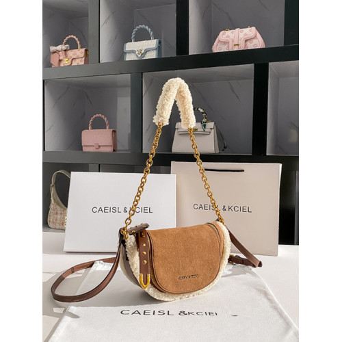 CAEISL&KCIEL女包小衆設計毛絨手提馬鞍包2026新款秋冬單肩斜後後背包
