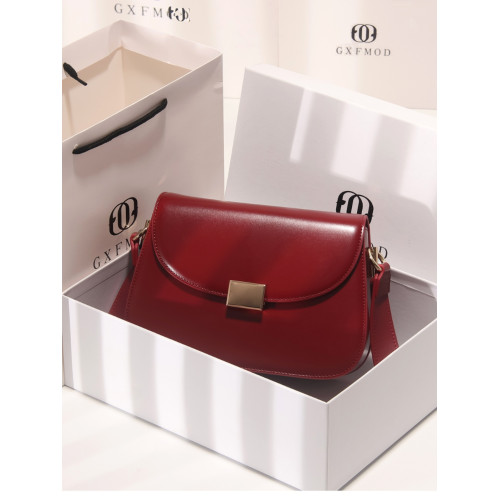 GXFMOD 新品原創牛皮馬鞍包2025流行紅色本命年女包ins單肩斜後後背包