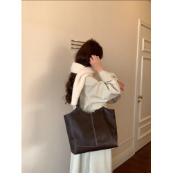 大包包女韓版簡約通勤植鞣單肩包 復古百搭大容量托特包可折曡