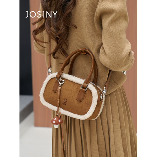 Josiny/卓詩尼2025年冬新款單肩斜後後背包女款高級感絨面輕奢蘑菇包