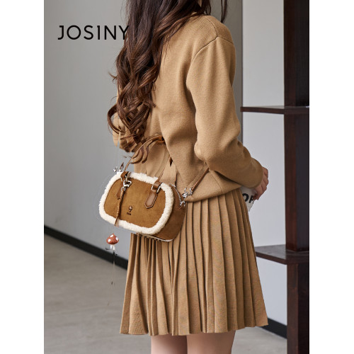 Josiny/卓詩尼2025年冬新款單肩斜後後背包女款高級感絨面輕奢蘑菇包
