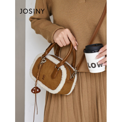 Josiny/卓詩尼2025年冬新款單肩斜後後背包女款高級感絨面輕奢蘑菇包