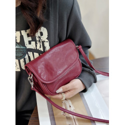 韓版/休閒百搭 植鞣牛皮輕便斜後後背包包女2026mini真皮馬鞍包紅色潮