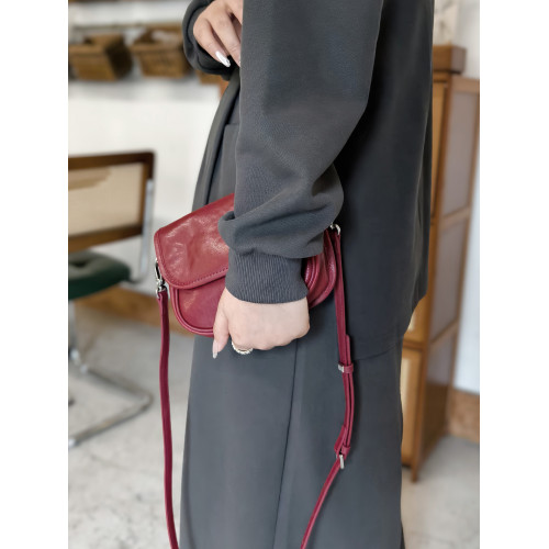 韓版/休閒百搭 植鞣牛皮輕便斜後後背包包女2026mini真皮馬鞍包紅色潮