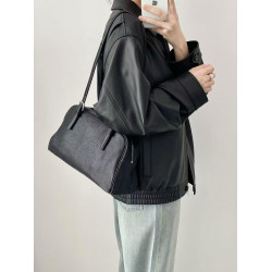 植鞣羊皮悠悠保齡球包包大容量真皮手提單肩腋下通勤斜背黑色女包