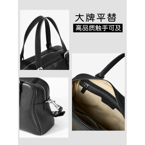 植鞣羊皮悠悠保齡球包包大容量真皮手提單肩腋下通勤斜背黑色女包