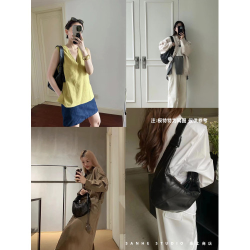 牛角包羊角包SANHE韓系小衆包女羊皮可頌休閒通勤餃子單肩腋下包