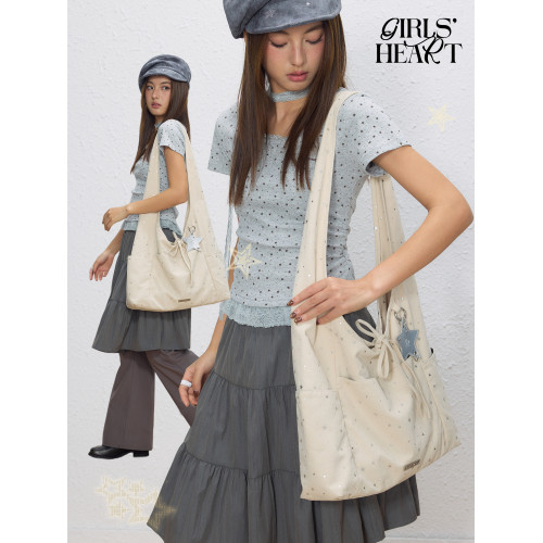 少女心球 星星波點軟牛仔 冬季輕亞小衆設計單肩斜背大容量hobo包