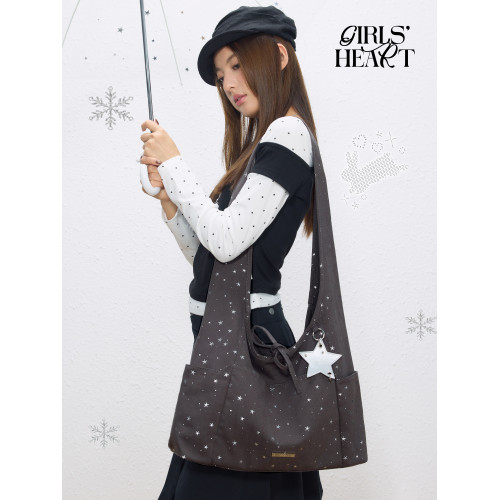 少女心球 星星波點軟牛仔 冬季輕亞小衆設計單肩斜背大容量hobo包