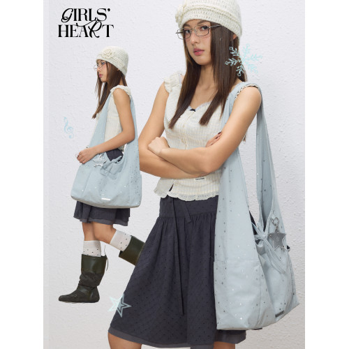 少女心球 星星波點軟牛仔 冬季輕亞小衆設計單肩斜背大容量hobo包