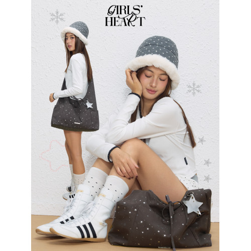 少女心球 星星波點軟牛仔 冬季輕亞小衆設計單肩斜背大容量hobo包