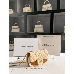 CAEISL&KCIEL女包小衆羊羔毛菱格小方包女2025新款秋冬復古斜後後背包