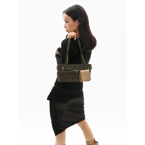 簡著25AW 原創 苔蘚綠 貝裡尼尼 摩登通勤皮帶裝飾單肩腋下法棍包