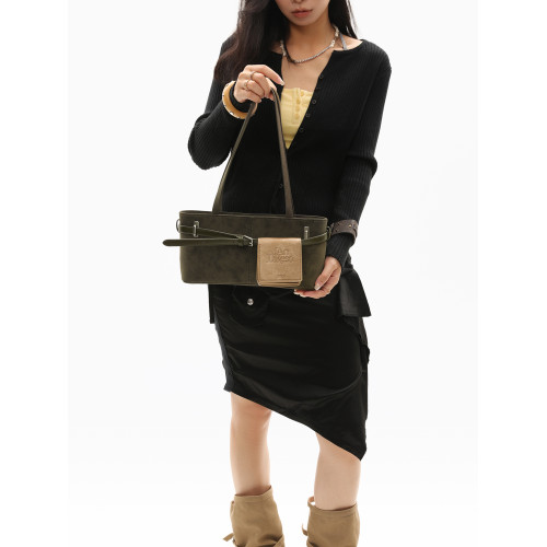 簡著25AW 原創 苔蘚綠 貝裡尼尼 摩登通勤皮帶裝飾單肩腋下法棍包