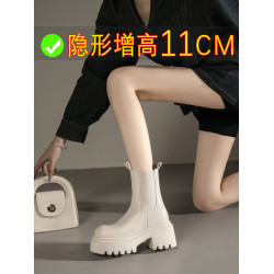 白色切爾西短靴女內增高10cm松糕厚底靴2025新款秋冬馬丁靴菸筒靴