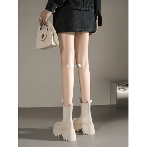 白色切爾西短靴女內增高10cm松糕厚底靴2025新款秋冬馬丁靴菸筒靴