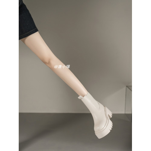 白色切爾西短靴女內增高10cm松糕厚底靴2025新款秋冬馬丁靴菸筒靴