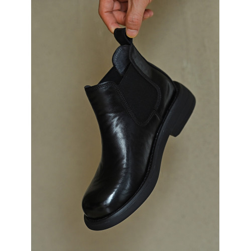 何其醜 黑色牛皮一腳蹬切爾西短靴女皮靴 2025新款秋冬矮筒女靴子 何其醜 黑色牛皮一腳蹬切爾西短靴女皮靴 2025新款秋冬矮筒女靴子