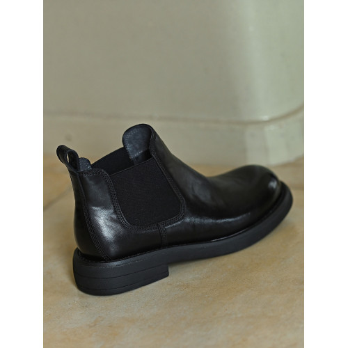 何其醜 黑色牛皮一腳蹬切爾西短靴女皮靴 2025新款秋冬矮筒女靴子 何其醜 黑色牛皮一腳蹬切爾西短靴女皮靴 2025新款秋冬矮筒女靴子