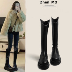 馬丁靴女2026新款秋冬長筒靴厚底高筒騎士靴瘦瘦女靴子小個子長靴