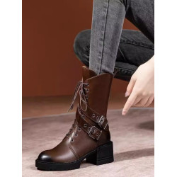 真皮馬丁靴女冬季新款英倫中筒靴粗跟騎士靴厚底春秋單靴加絨短靴