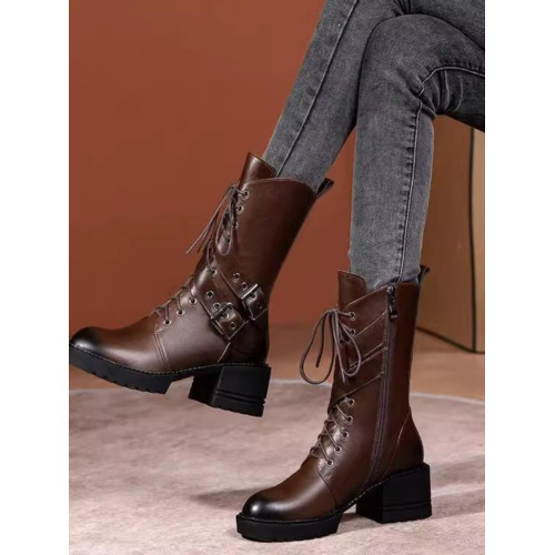 真皮馬丁靴女冬季新款英倫中筒靴粗跟騎士靴厚底春秋單靴加絨短靴 真皮馬丁靴女冬季新款英倫中筒靴粗跟騎士靴厚底春秋單靴加絨短靴