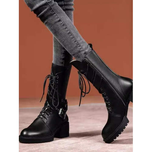 真皮馬丁靴女冬季新款英倫中筒靴粗跟騎士靴厚底春秋單靴加絨短靴 真皮馬丁靴女冬季新款英倫中筒靴粗跟騎士靴厚底春秋單靴加絨短靴