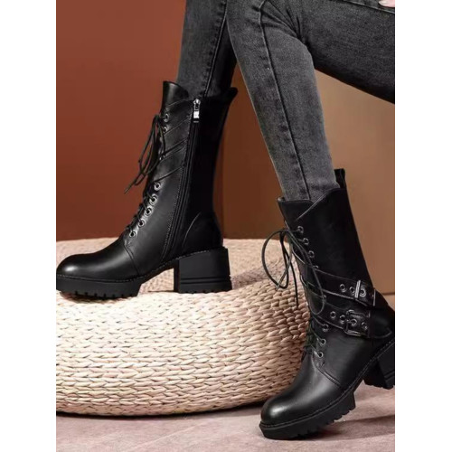 真皮馬丁靴女冬季新款英倫中筒靴粗跟騎士靴厚底春秋單靴加絨短靴 真皮馬丁靴女冬季新款英倫中筒靴粗跟騎士靴厚底春秋單靴加絨短靴