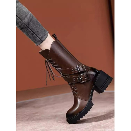 真皮馬丁靴女冬季新款英倫中筒靴粗跟騎士靴厚底春秋單靴加絨短靴 真皮馬丁靴女冬季新款英倫中筒靴粗跟騎士靴厚底春秋單靴加絨短靴